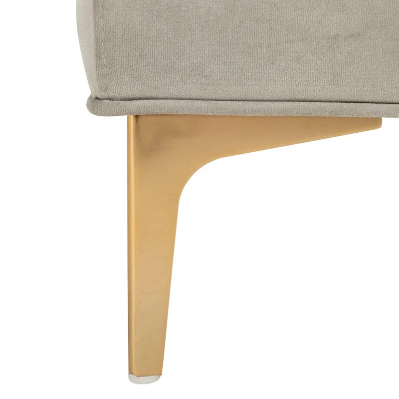Panca Rettangolare Trapuntata in Velluto Grigio/Blu Scuro con Gambe in Ottone, 2 Posti