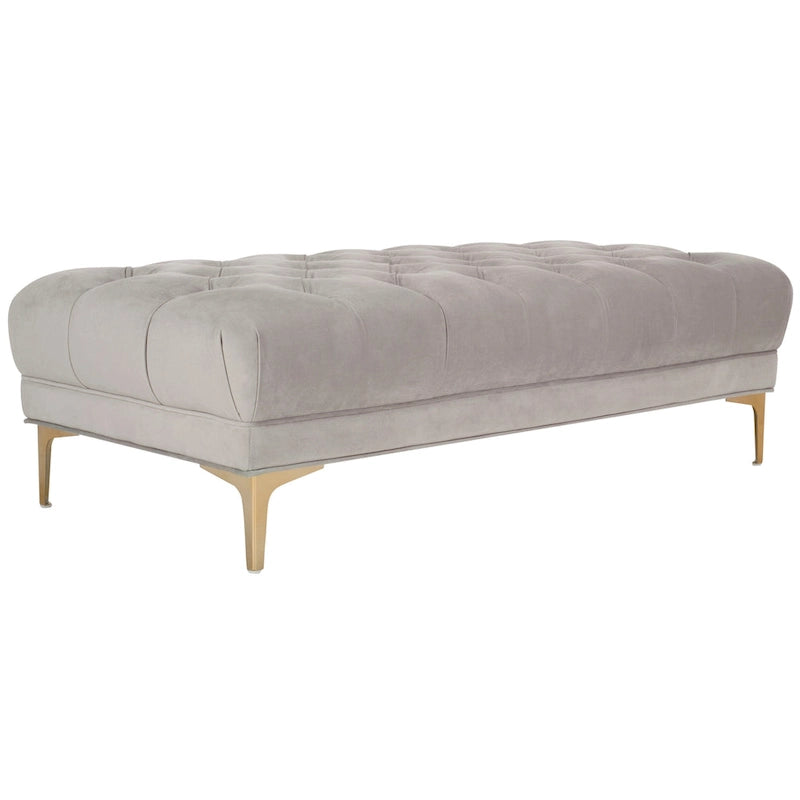 Panca Rettangolare Trapuntata in Velluto Grigio/Blu Scuro con Gambe in Ottone, 2 Posti