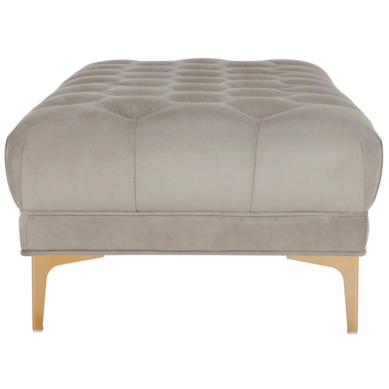 Panca Rettangolare Trapuntata in Velluto Grigio/Blu Scuro con Gambe in Ottone, 2 Posti