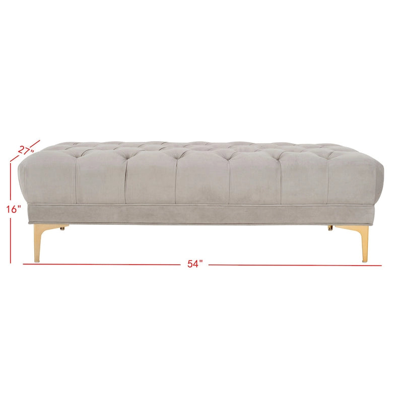 Panca Rettangolare Trapuntata in Velluto Grigio/Blu Scuro con Gambe in Ottone, 2 Posti