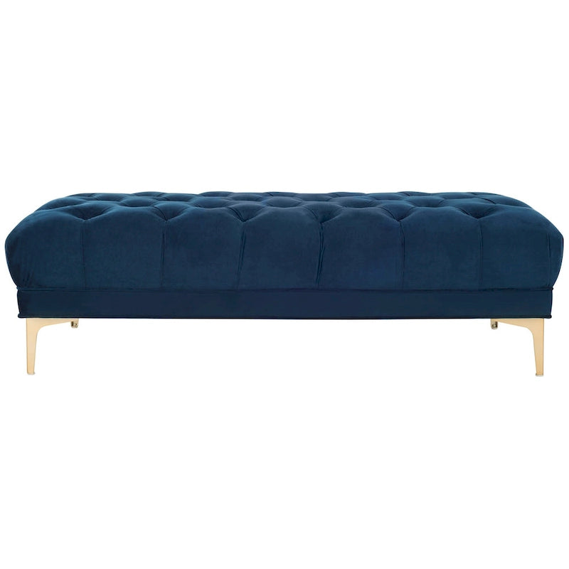Panca Rettangolare Trapuntata in Velluto Grigio/Blu Scuro con Gambe in Ottone, 2 Posti