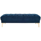 Panca Rettangolare Trapuntata in Velluto Grigio/Blu Scuro con Gambe in Ottone, 2 Posti