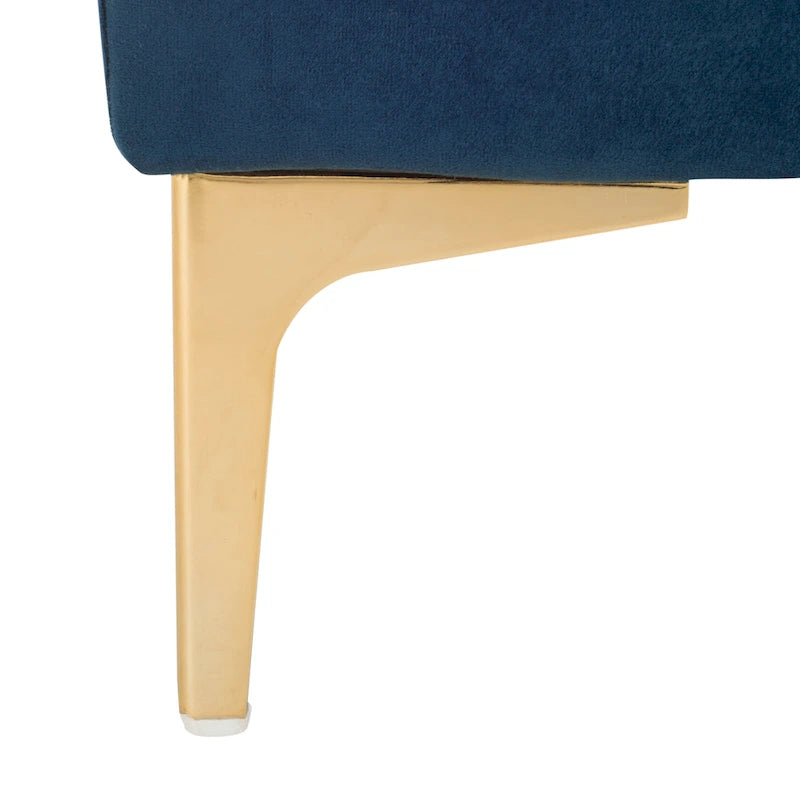 Panca Rettangolare Trapuntata in Velluto Grigio/Blu Scuro con Gambe in Ottone, 2 Posti
