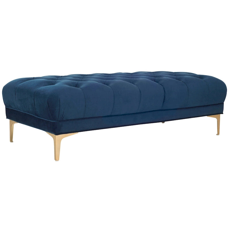 Panca Rettangolare Trapuntata in Velluto Grigio/Blu Scuro con Gambe in Ottone, 2 Posti