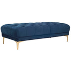 Panca Rettangolare Trapuntata in Velluto Grigio/Blu Scuro con Gambe in Ottone, 2 Posti