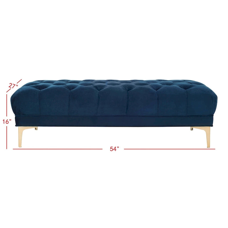 Panca Rettangolare Trapuntata in Velluto Grigio/Blu Scuro con Gambe in Ottone, 2 Posti