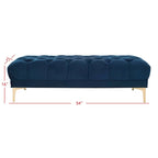 Panca Rettangolare Trapuntata in Velluto Grigio/Blu Scuro con Gambe in Ottone, 2 Posti