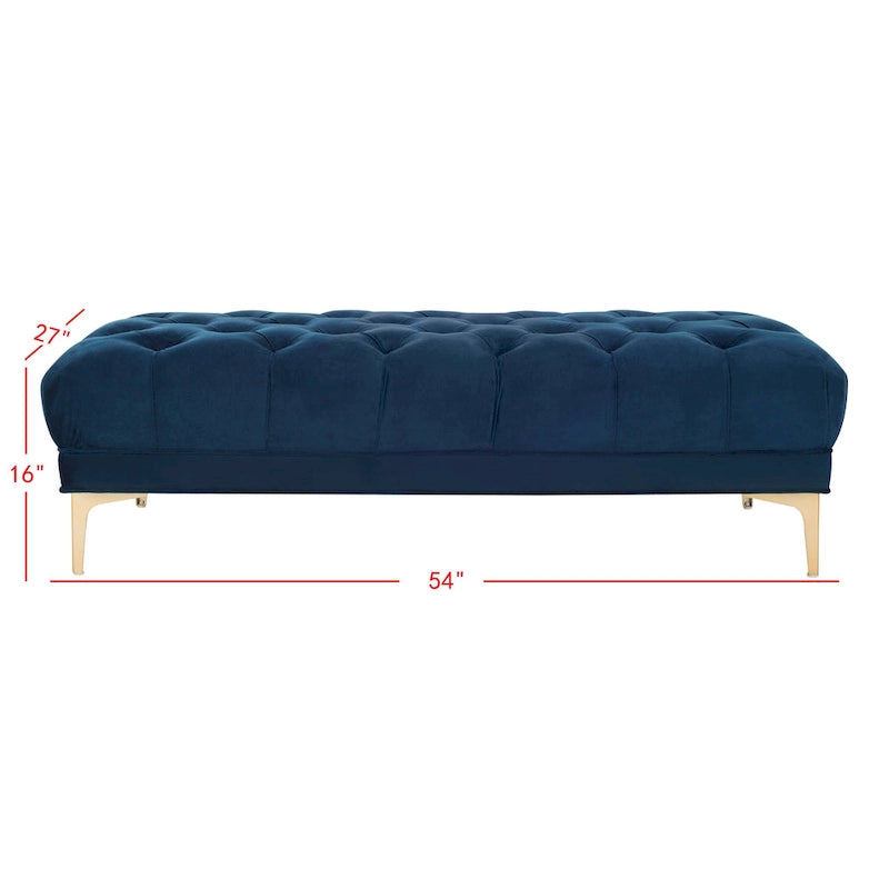 Panca Rettangolare Trapuntata in Velluto Grigio/Blu Scuro con Gambe in Ottone, 2 Posti