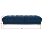 Panca Rettangolare Trapuntata in Velluto Grigio/Blu Scuro con Gambe in Ottone, 2 Posti