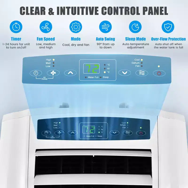 Costway draagbare airconditioner van 8000 BTU (11.500 BTU ASHRAE) met twee slangen, 3-in-1-airconditioningunit met afstandsbediening