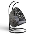 Poltrona sospesa a uovo LeisureMod per 2 persone con supporto - Altalena da patio in rattan intrecciato per esterni/interni, chaise longue con cuscini