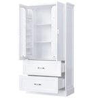 Tall Bathroom Storage Cabinet, Cabinet with Two Doors and Drawers, Adjustable Shelf, MDF Board