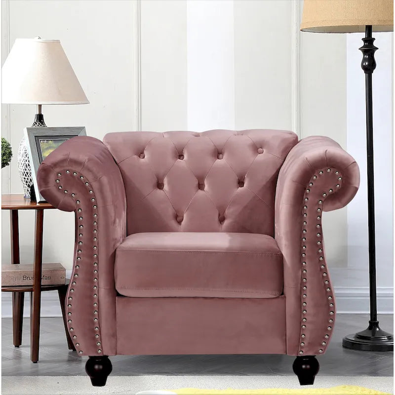 Poltrona chesterfield in velluto schiacciato, blu / rosa / verde / nero / grigio / beige, monoposto