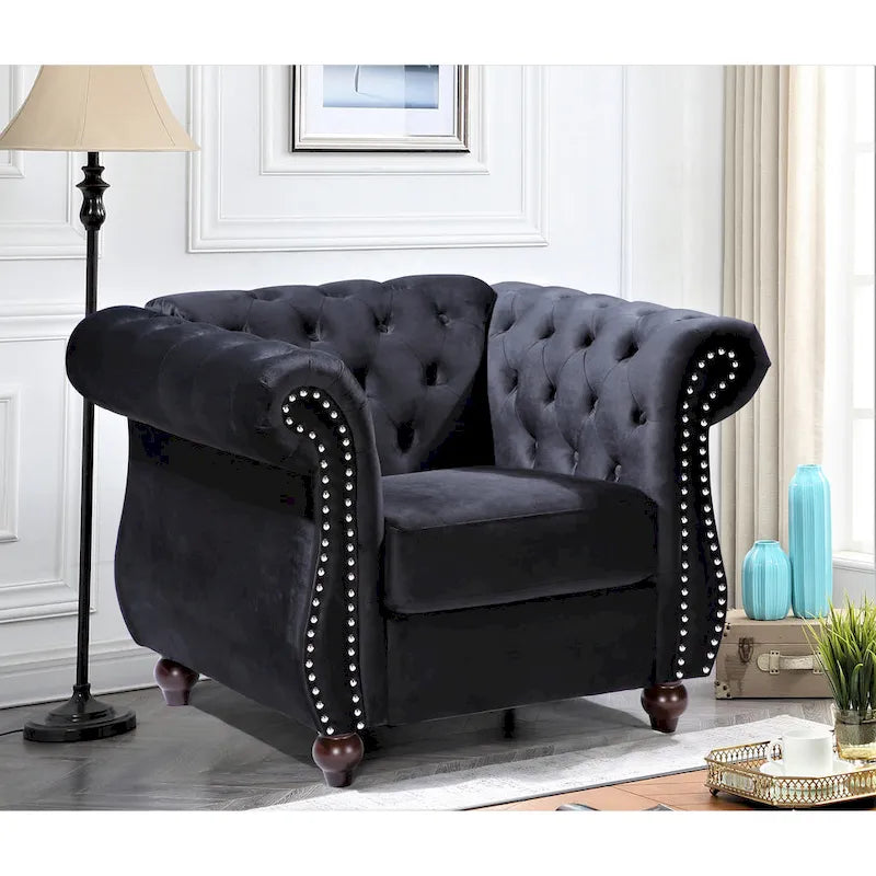 Poltrona chesterfield in velluto schiacciato, blu / rosa / verde / nero / grigio / beige, monoposto