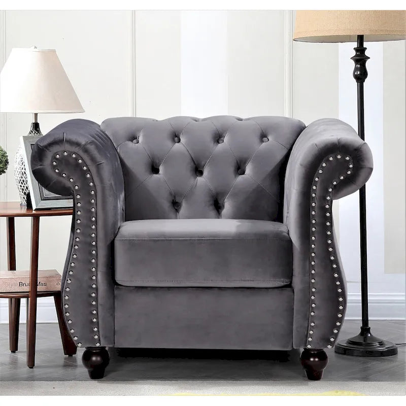 Poltrona chesterfield in velluto schiacciato, blu / rosa / verde / nero / grigio / beige, monoposto