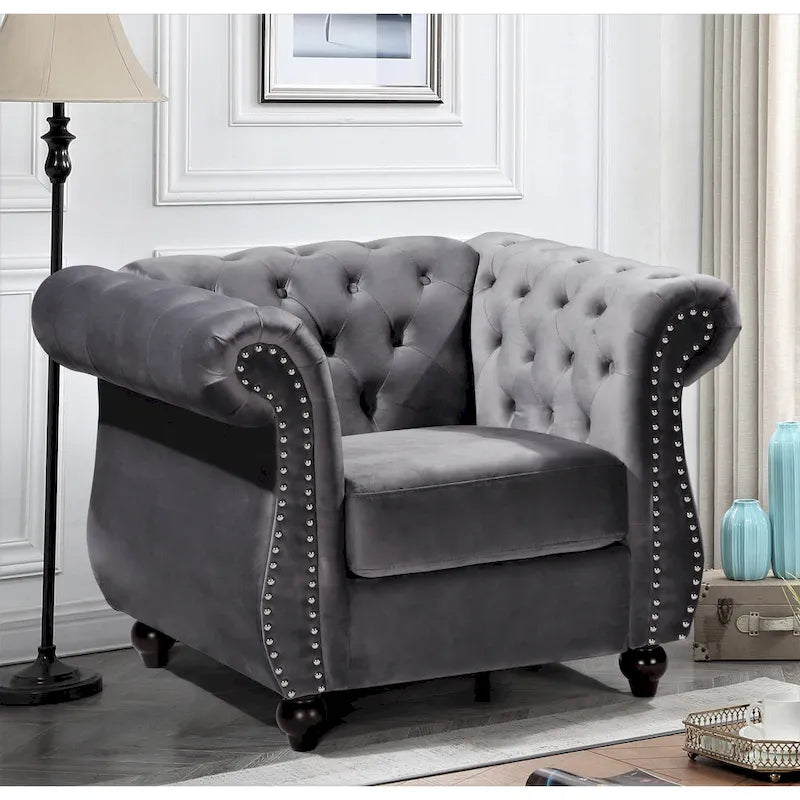 Poltrona chesterfield in velluto schiacciato, blu / rosa / verde / nero / grigio / beige, monoposto
