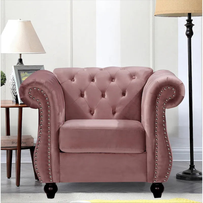 Poltrona chesterfield in velluto schiacciato, blu / rosa / verde / nero / grigio / beige, monoposto