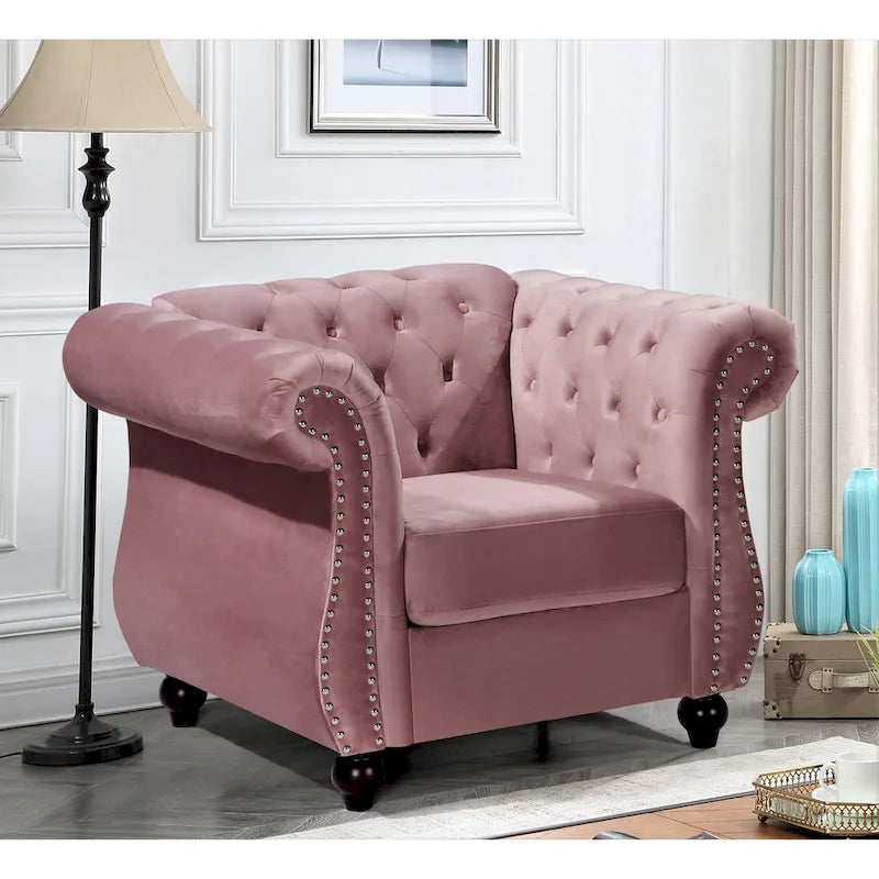 Poltrona chesterfield in velluto schiacciato, blu / rosa / verde / nero / grigio / beige, monoposto