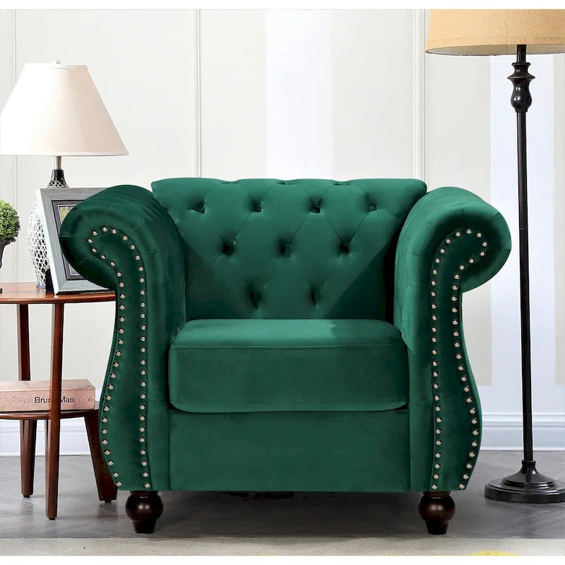 Poltrona chesterfield in velluto schiacciato, blu / rosa / verde / nero / grigio / beige, monoposto