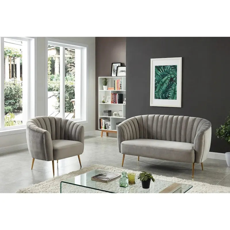 Divanetto 2 posti in velluto trapuntato grigio/nero/avorio