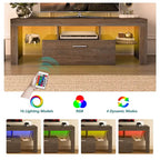 Mobile porta TV marrone con luci LED, armadietto, 2 ante e montaggio per 1 persona