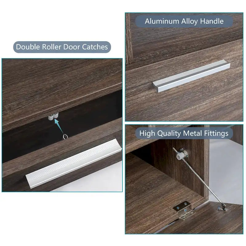 Mobile porta TV marrone con luci LED, armadietto, 2 ante e montaggio per 1 persona