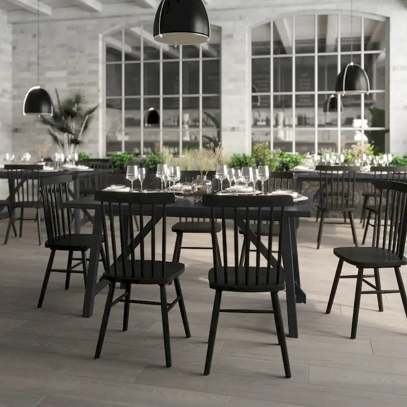 Tavolo da Pranzo con Base a Cavalletto in Legno Massello, 3 Colori, 6 Posti a Sedere