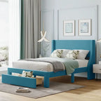 Letto contenitore imbottito in velluto a grandezza naturale con cassetto - Blu / Rosa / Beige / Grigio, 2 persone