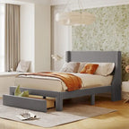 Letto contenitore imbottito in velluto a grandezza naturale con cassetto - Blu / Rosa / Beige / Grigio, 2 persone