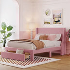 Letto contenitore imbottito in velluto a grandezza naturale con cassetto - Blu / Rosa / Beige / Grigio, 2 persone
