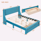 Letto contenitore imbottito in velluto a grandezza naturale con cassetto - Blu / Rosa / Beige / Grigio, 2 persone