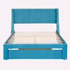 Letto contenitore imbottito in velluto a grandezza naturale con cassetto - Blu / Rosa / Beige / Grigio, 2 persone