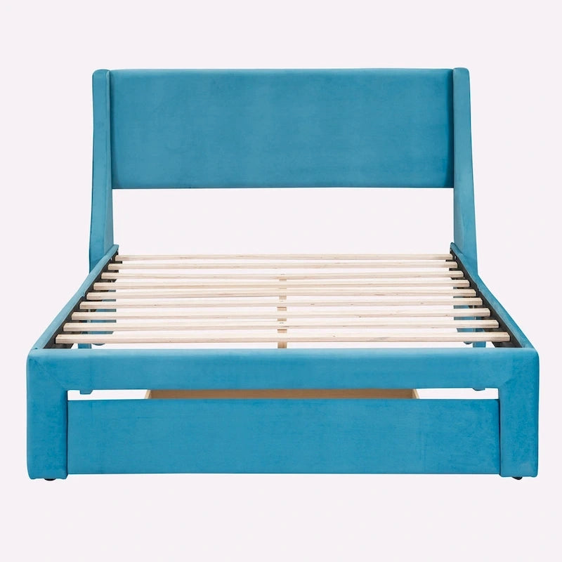 Letto contenitore imbottito in velluto a grandezza naturale con cassetto - Blu / Rosa / Beige / Grigio, 2 persone