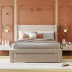 Letto contenitore imbottito in velluto a grandezza naturale con cassetto - Blu / Rosa / Beige / Grigio, 2 persone