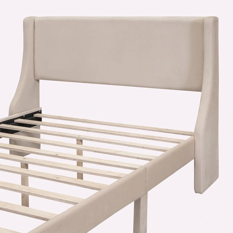Letto contenitore imbottito in velluto a grandezza naturale con cassetto - Blu / Rosa / Beige / Grigio, 2 persone