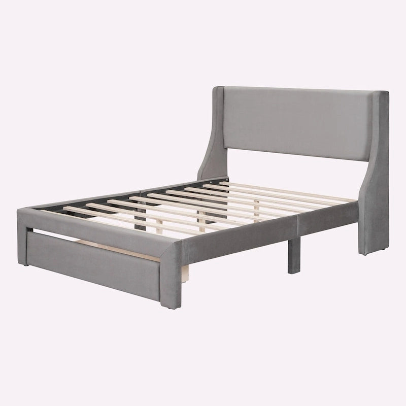 Letto contenitore imbottito in velluto a grandezza naturale con cassetto - Blu / Rosa / Beige / Grigio, 2 persone