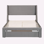 Letto contenitore imbottito in velluto a grandezza naturale con cassetto - Blu / Rosa / Beige / Grigio, 2 persone