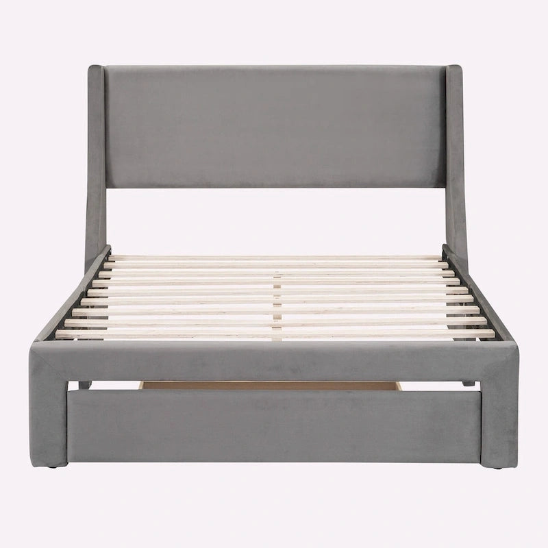 Letto contenitore imbottito in velluto a grandezza naturale con cassetto - Blu / Rosa / Beige / Grigio, 2 persone