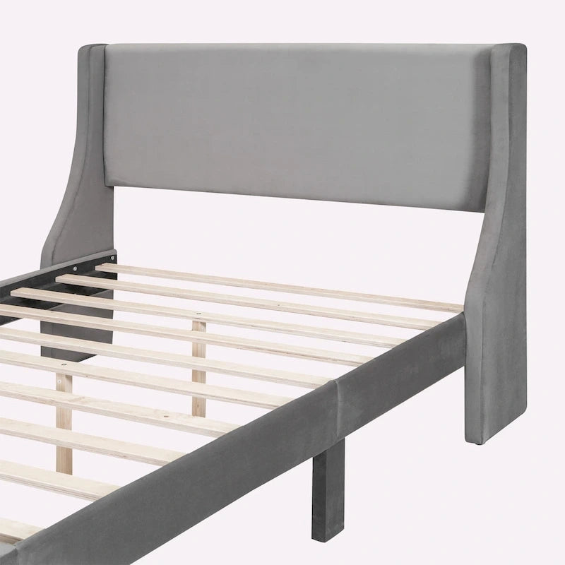 Letto contenitore imbottito in velluto a grandezza naturale con cassetto - Blu / Rosa / Beige / Grigio, 2 persone