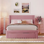 Letto contenitore imbottito in velluto a grandezza naturale con cassetto - Blu / Rosa / Beige / Grigio, 2 persone