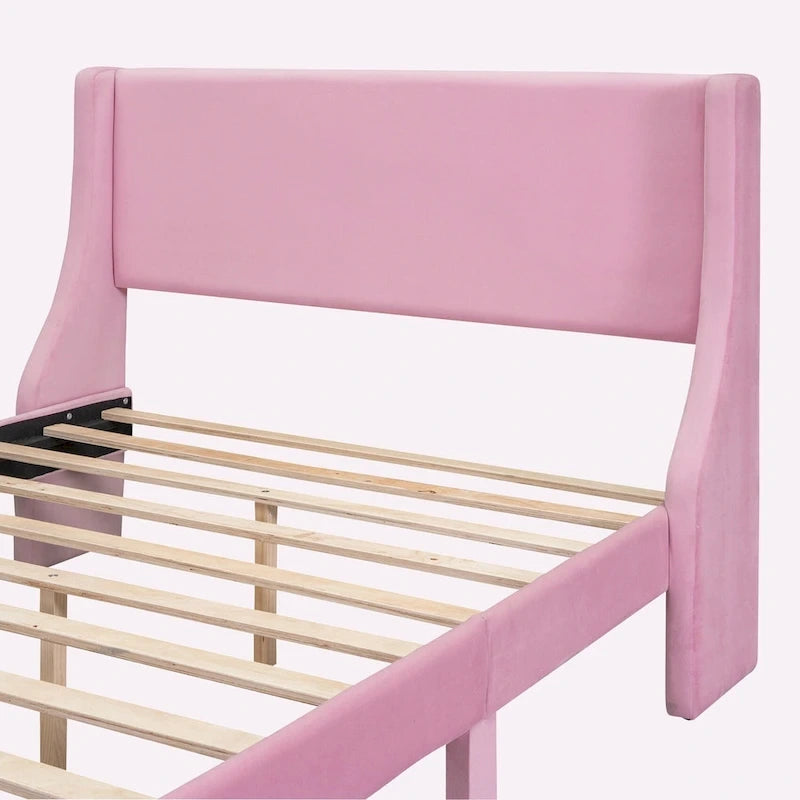 Letto contenitore imbottito in velluto a grandezza naturale con cassetto - Blu / Rosa / Beige / Grigio, 2 persone