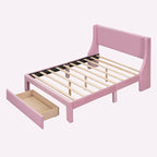 Letto contenitore imbottito in velluto a grandezza naturale con cassetto - Blu / Rosa / Beige / Grigio, 2 persone