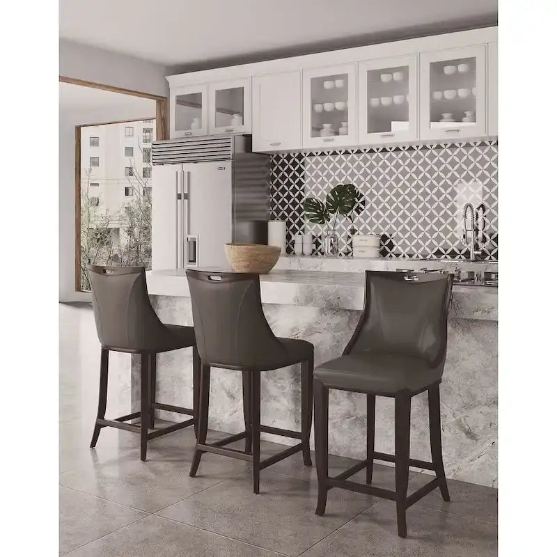 Sgabello da bar con schienale finitura noce, set da 3 (Bianco perla / Bronzo / Crema / Grigio ciottolo / Grigio chiaro)