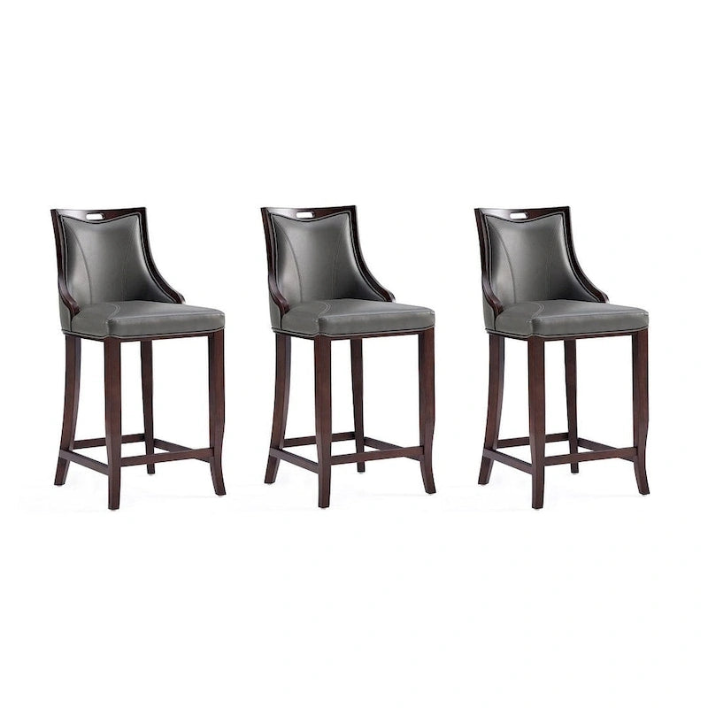 Sgabello da bar con schienale finitura noce, set da 3 (Bianco perla / Bronzo / Crema / Grigio ciottolo / Grigio chiaro)