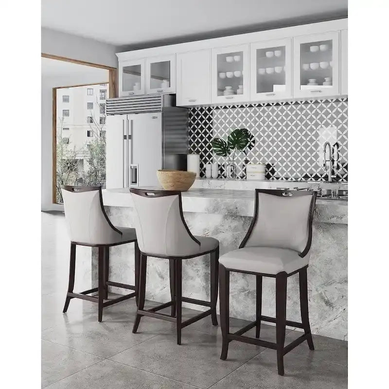 Sgabello da bar con schienale finitura noce, set da 3 (Bianco perla / Bronzo / Crema / Grigio ciottolo / Grigio chiaro)