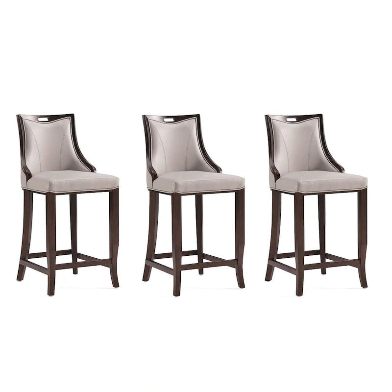 Sgabello da bar con schienale finitura noce, set da 3 (Bianco perla / Bronzo / Crema / Grigio ciottolo / Grigio chiaro)