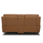 Divanetto reclinabile elettrico a 2 posti in pelle bovina primo fiore color cammello con console