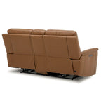 Divanetto reclinabile elettrico a 2 posti in pelle bovina primo fiore color cammello con console