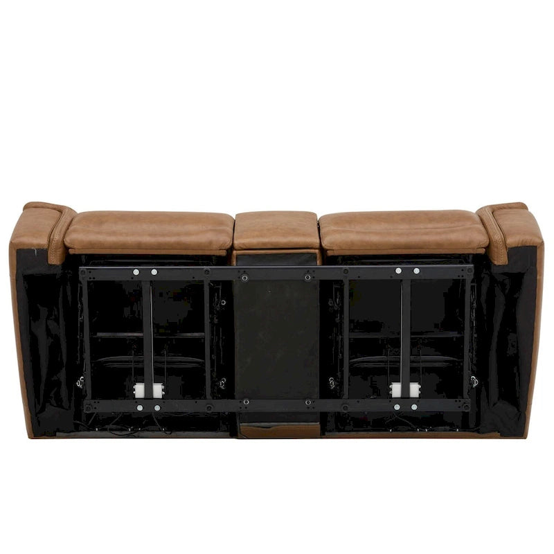 Divanetto reclinabile elettrico a 2 posti in pelle bovina primo fiore color cammello con console
