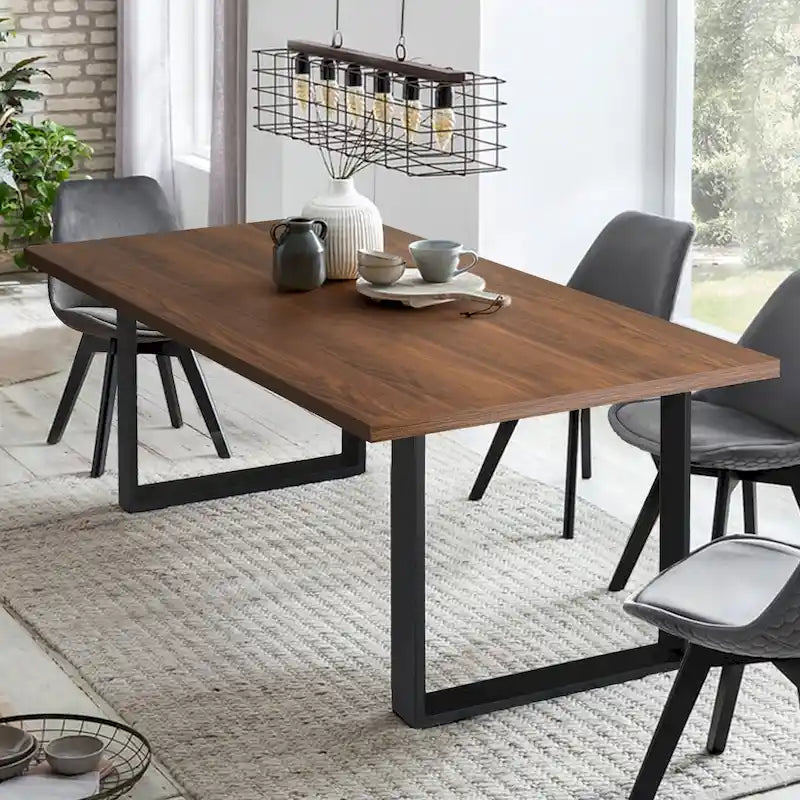 Tavolo da pranzo rettangolare moderno in noce/rovere per 6 persone, con gambe a cavalletto doppio